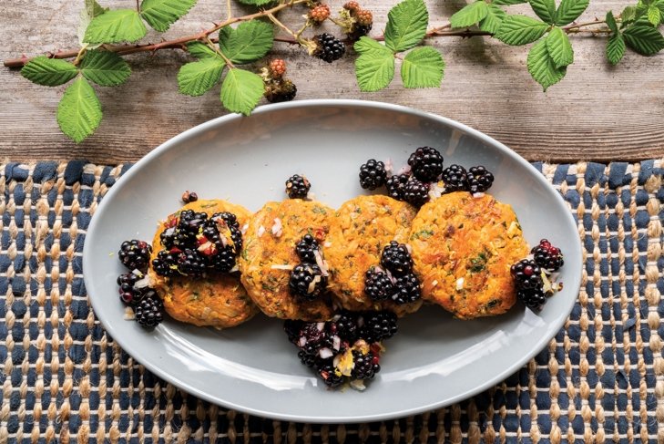 Roasted Jewel Yam Cakes with Blackberry Salsa