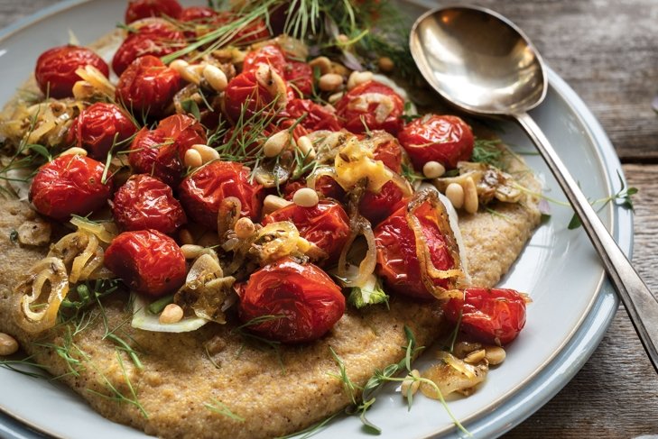 Roasted Cherry Tomatoes on Creamy Polenta